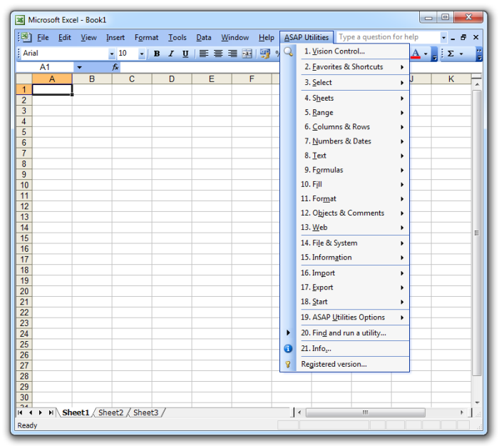 Excel 2003 with ASAP Utilities